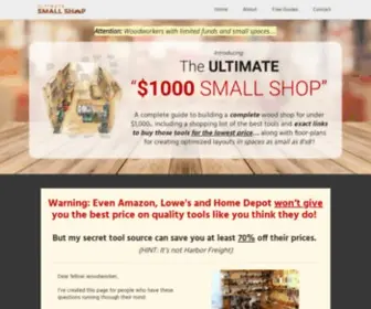 Ultimatesmallshop.com(Learn how to setup a small workshop on a tiny budget with layouts and plans) Screenshot