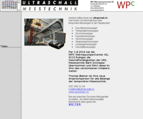 Ultraschall.ch(UML Ultraschall Messtechnik by WPC WärmepumpenCenter AG) Screenshot