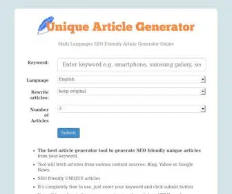 Uniquearticlegenerator.com(FREE Unique Article Creator Online) Screenshot