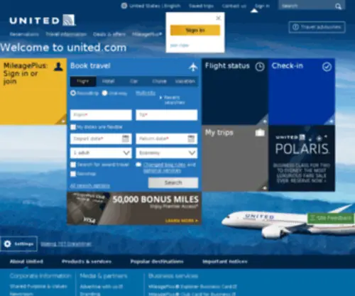 United.com(United Airlines) Screenshot