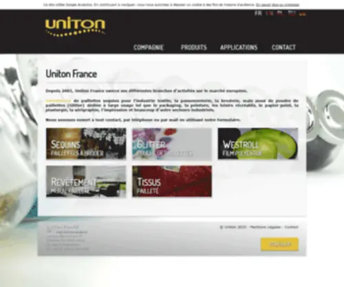 Uniton.fr(Uniton France est distributeur de paillettes (Sequins) et de poudre de paillettes (Glitter)) Screenshot