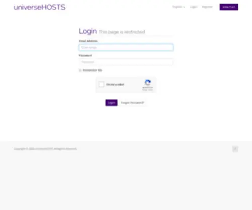 Universehosts.com(Client Area) Screenshot