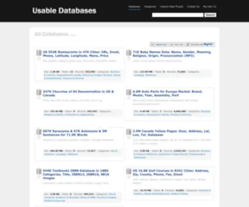 Usabledatabases.com(Data Sets & Content Databases for Sale (MySQL) Screenshot