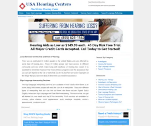 Usahearingcenters.com(Resources for the Deaf and Hard of Hearing) Screenshot