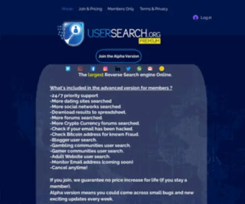 Usersearch.io(Usersearch premium) Screenshot
