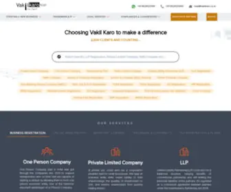 Vakilkaro.co.in(Vakilkaro is an online Platform and Provides Legal Services across India like Corporate laws) Screenshot