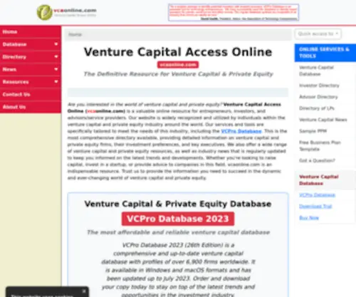 Vcaonline.com(Venture Capital Access Online) Screenshot