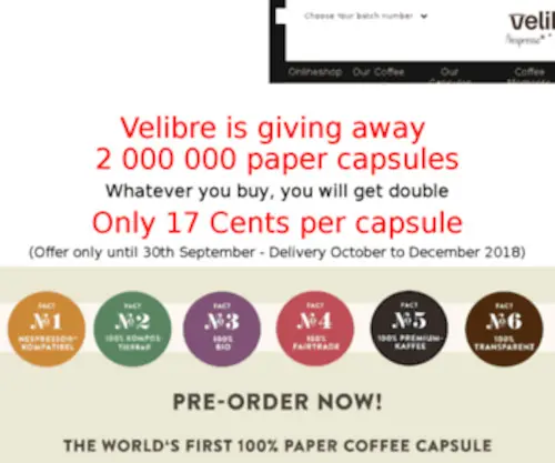 Velibre.com(Kaffeekapseln von Velibre) Screenshot