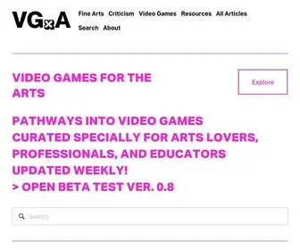 Videogamesforthearts.com(Video Games for the Arts) Screenshot