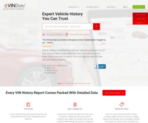 Vindatahistory.com(VINData Vehicle History) Screenshot