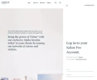 Virtueprofessional.com(The first hair care products built with human keratin) Screenshot