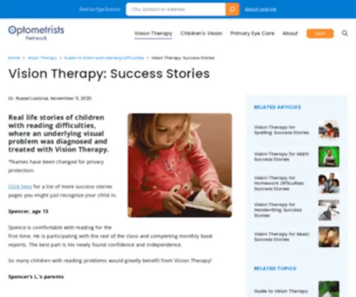Visiontherapystories.org(100s of Vision Therapy Success Stories) Screenshot