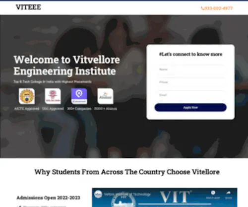 Vitvellore.info(Admission open for B.Tech (Engineering)) Screenshot