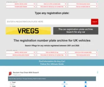 Vregs.com(The registration number plate archive for UK vehicles) Screenshot