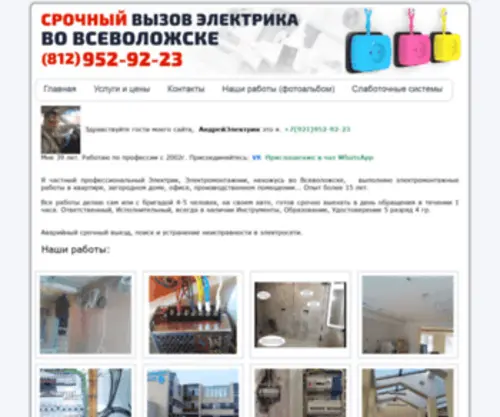 Vsev-Electrik.ru(Срочный вызов Андрей Электрика Всеволожск +7(921)) Screenshot