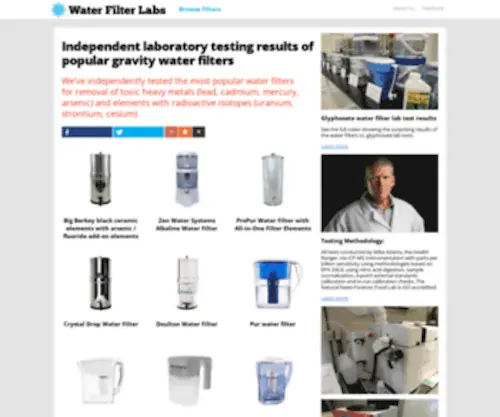 Waterfilterlabs.com(Independent laboratory testing results of popular gravity water filters) Screenshot