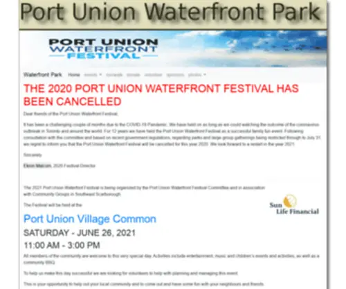 Waterfrontpark.ca(Port Union Waterfront Park main page) Screenshot