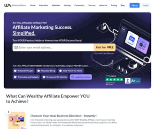 Wealthyaffiliate.com(Absolutely everything you need to create and grow a successful business online) Screenshot