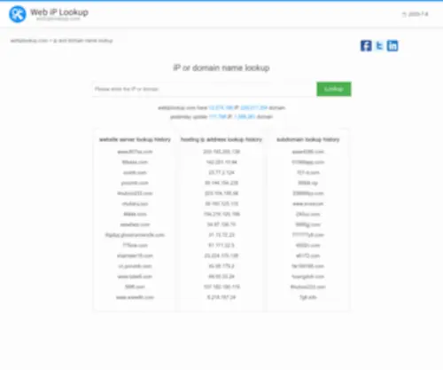 Webiplookup.com(Dnsdb website server domain name hosting ip address lookup history) Screenshot