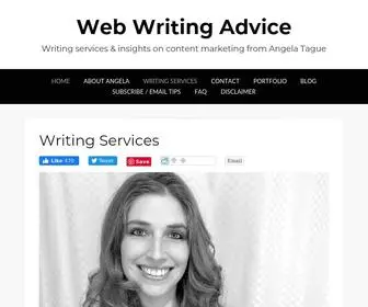 Webwritingadvice.com(Writing services & insights on content marketing from Angela Tague) Screenshot