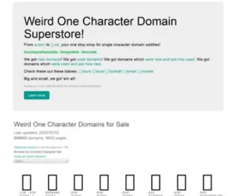 WeirdonecharacterDomainsuperStore.com(Weird One Character Domain Superstore! Unicode IDN domains from á.xyz to) Screenshot