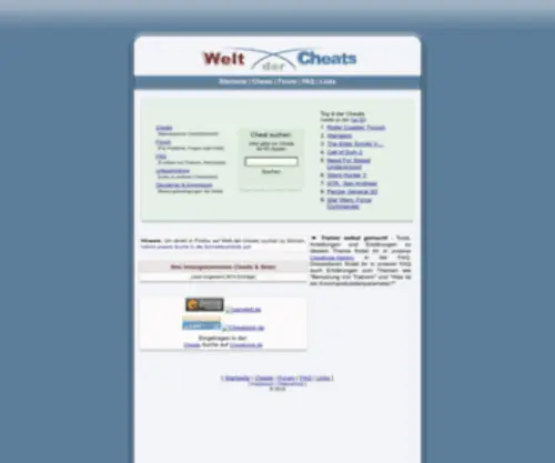 Welt-DER-Cheats.de(Welt der Cheats (Cheats) Screenshot