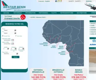 Westairbenin.com(WESTAIR BENIN :: Bienvenu sur le site web de la compagnie aérienne de WEST AFRICAN AIRLINES GROUP) Screenshot