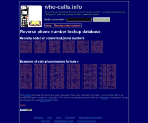 Who-Calls.info(Reverse phone directory) Screenshot
