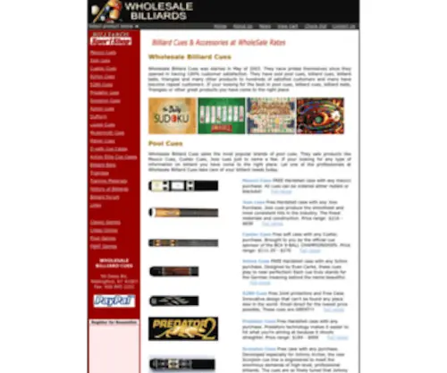 Wholesalebilliardcues.com(Wholesale Prices) Screenshot