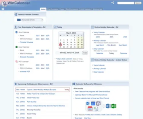 Wincalendar.com(Calendars, Holidays, Days & Today) Screenshot