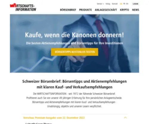 Wirtschaftsinformation.ch(WIRTSCHAFTSINFORMATION Schweizer Börsenbrief) Screenshot