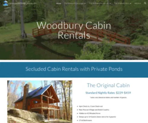 Woodburycabins.com(Secluded cabin rentals with private ponds) Screenshot