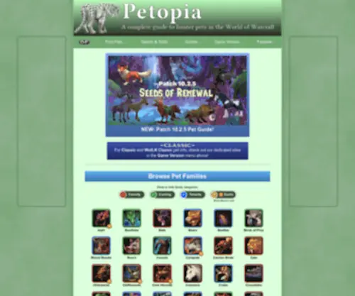 Wow-Petopia.com(A complete guide to hunter pets in the World of Warcraft) Screenshot