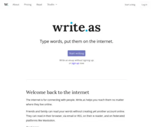 Write.as(A place for focused writing) Screenshot