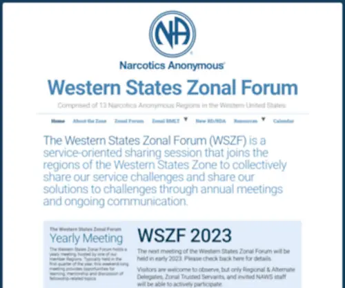 WSZF.org(Comprised of 13 Narcotics Anonymous Regions in the Western United States) Screenshot