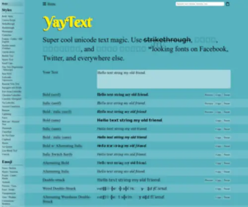 Yaytext.com(A text styling tool for Facebook) Screenshot