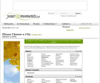 Yourlifemoments.ca(Select a City) Screenshot
