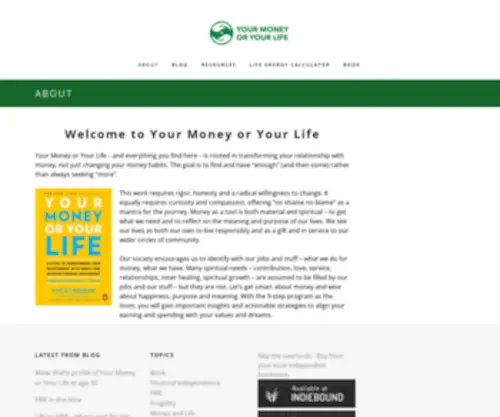 Yourmoneyoryourlife.com(Your Money or Your Life) Screenshot