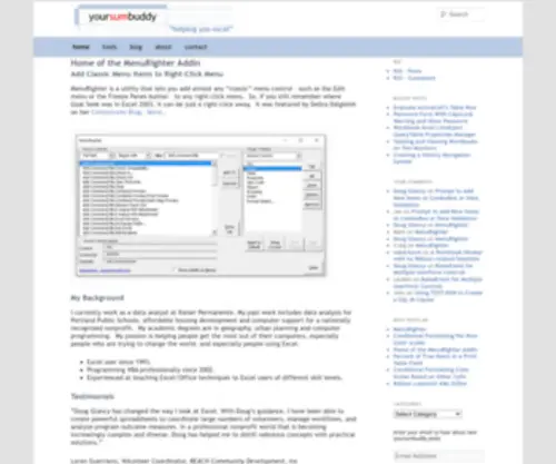 Yoursumbuddy.com(Doug Glancy's Excel site and blog. Home of the MenuRighter addin) Screenshot