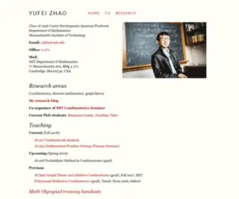 Yufeizhao.com(Assistant Professor of Mathematics at MIT. Research area) Screenshot