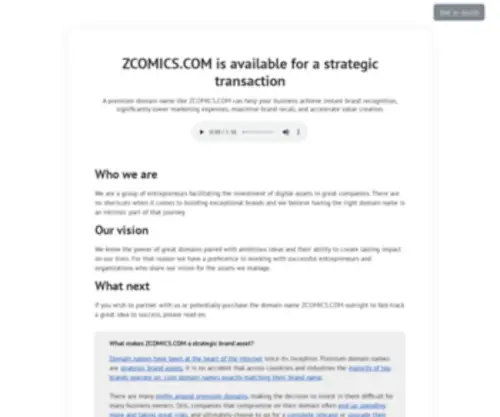 Zcomics.com(A unique opportunity to secure for your brand) Screenshot