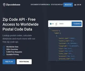 Zipcodebase.com(Our zip code API) Screenshot