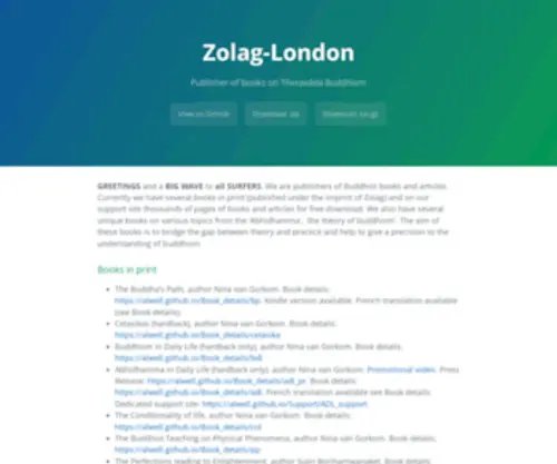 Zolag.co.uk(Publisher of books on Theravada Buddhism) Screenshot