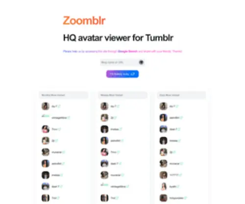 Zoomblr.com(High-quality Tumblr viewer, tumblr avatar viewer & downloader) Screenshot