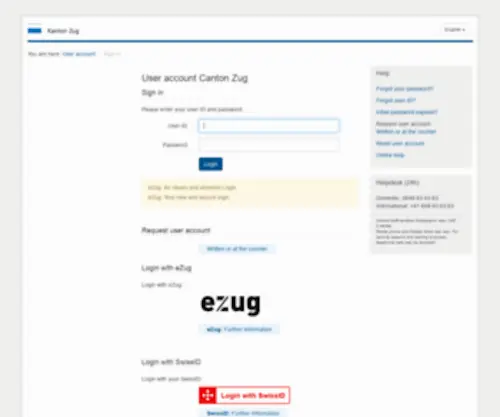 Zuglogin.ch(User account canton zug) Screenshot